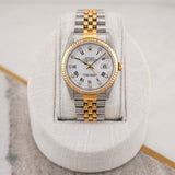 Rolex Datejust 16233 White Diamond Buckley Roman Dial Two Tone 36mm